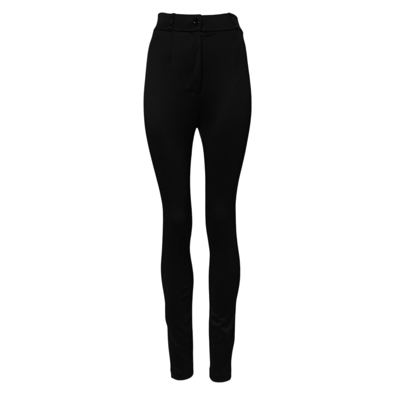 Black Nylon High Waist Skinny Leggings Pants-Dolce & Gabbana-LabelTerrace.com