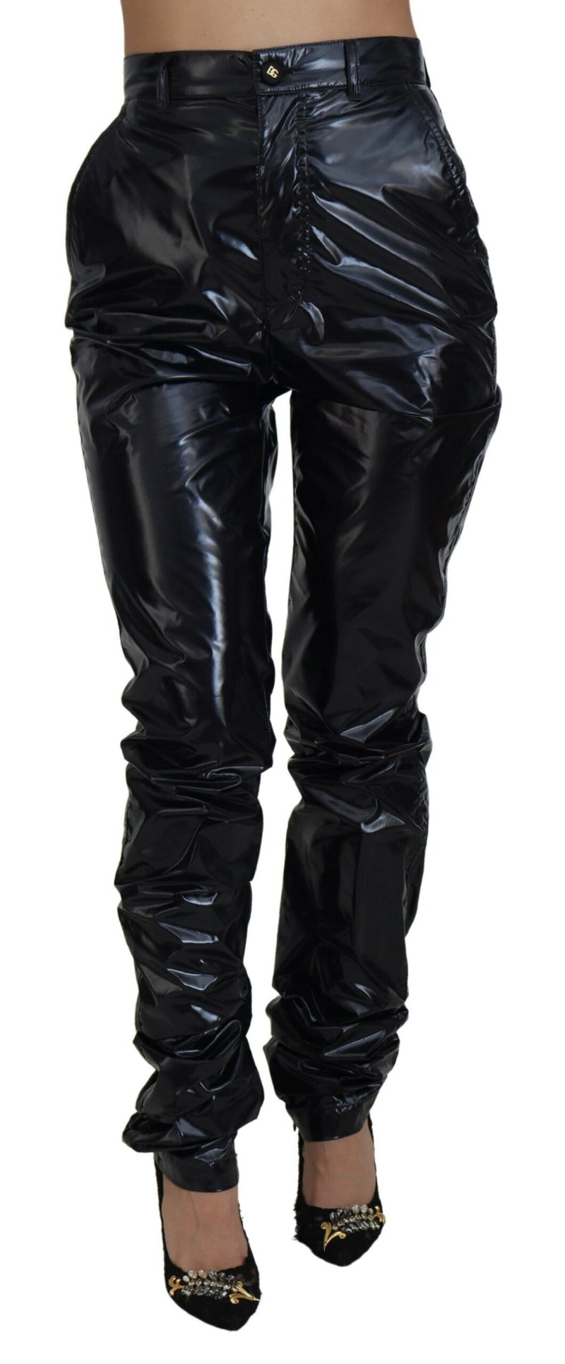 Black Nylon High Waist Skinny Pants-Dolce & Gabbana-LabelTerrace.com