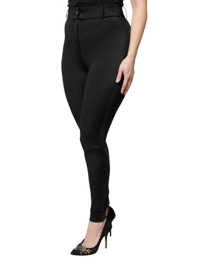 Black Nylon High Waist Slim Fit Pants-Dolce & Gabbana-LabelTerrace.com
