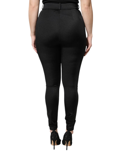 Black Nylon High Waist Slim Fit Pants-Dolce & Gabbana-LabelTerrace.com