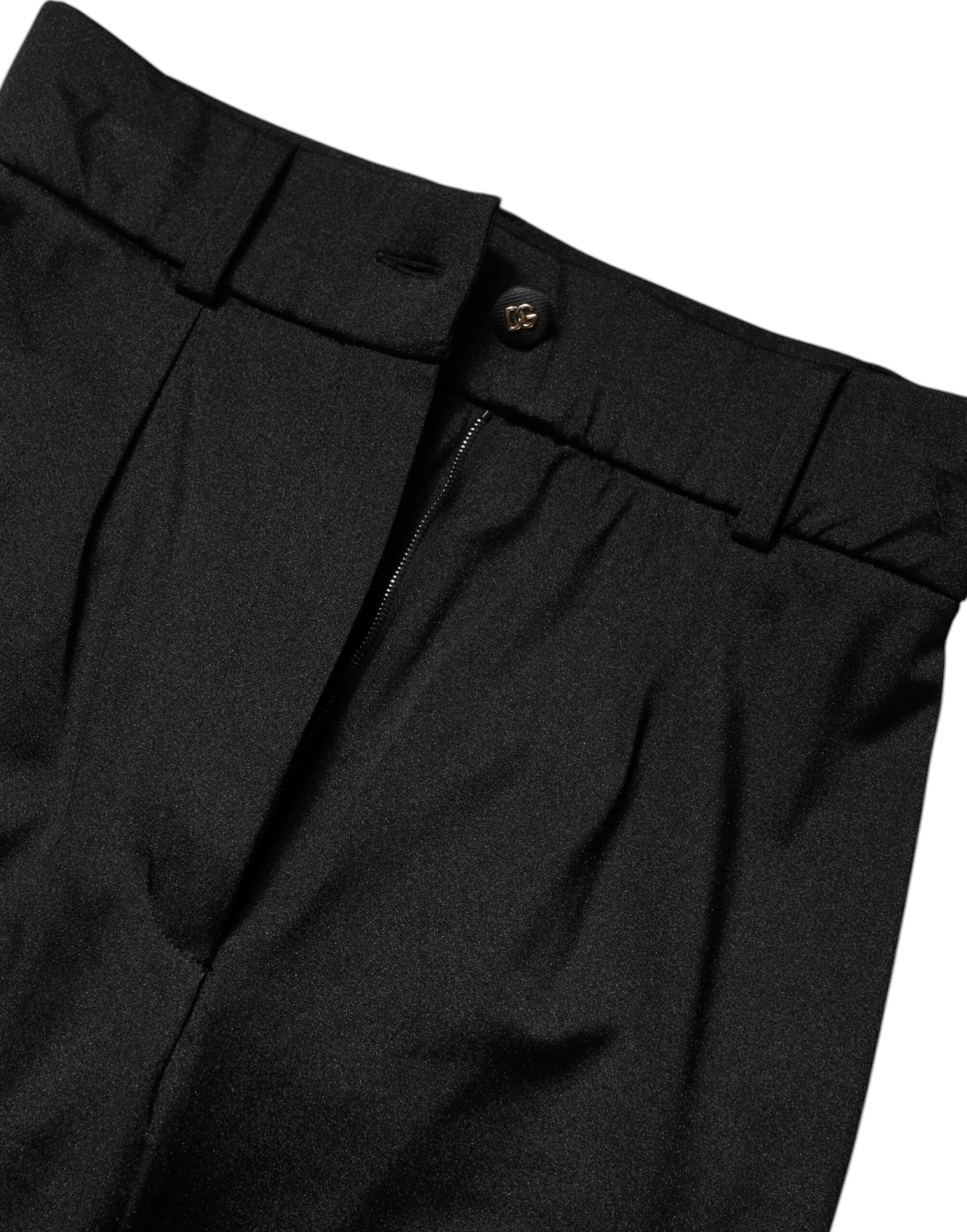 Black Nylon High Waist Slim Fit Pants-Dolce & Gabbana-LabelTerrace.com