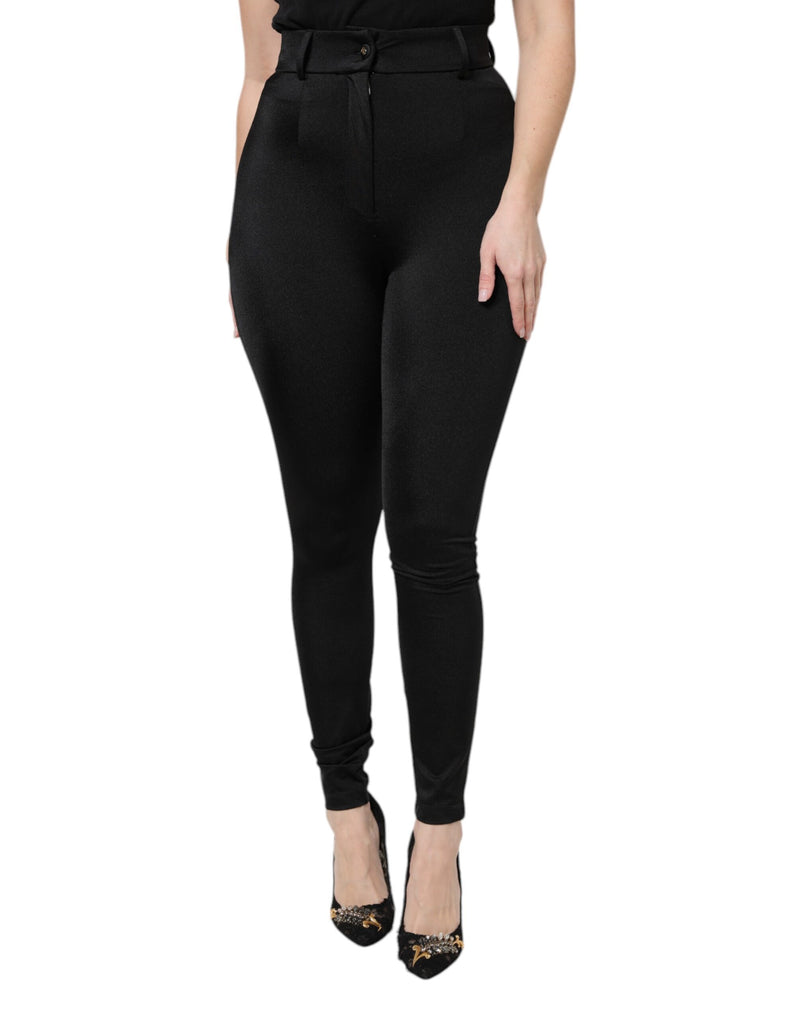 Black Nylon High Waist Slim Fit Pants-Dolce & Gabbana-LabelTerrace.com