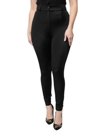 Black Nylon High Waist Slim Fit Pants-Dolce & Gabbana-LabelTerrace.com