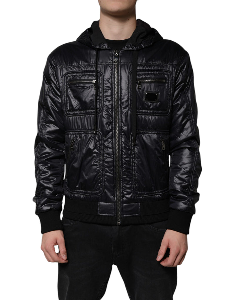 Black Nylon Hooded Full Zip Blouson Jacket-Dolce & Gabbana-LabelTerrace.com