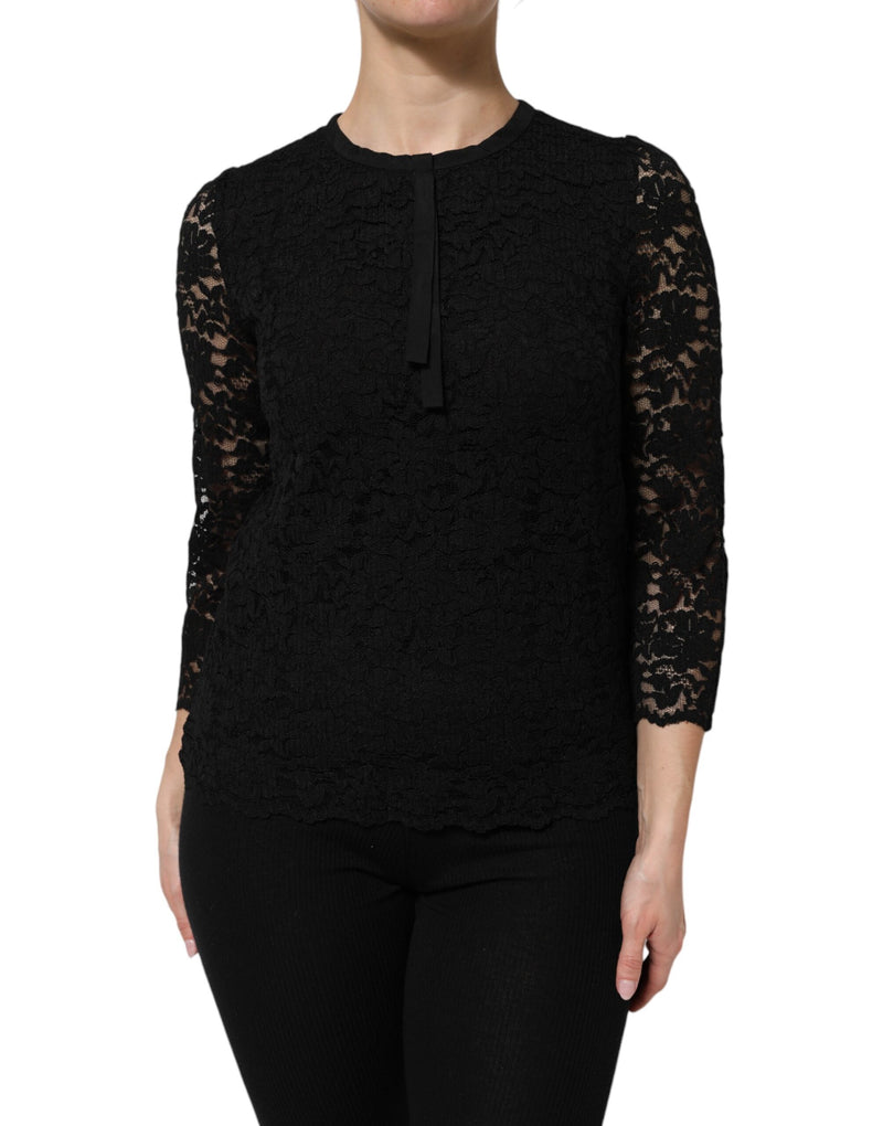 Black Nylon Lace Long Sleeve Blouse Top-Dolce & Gabbana-LabelTerrace.com