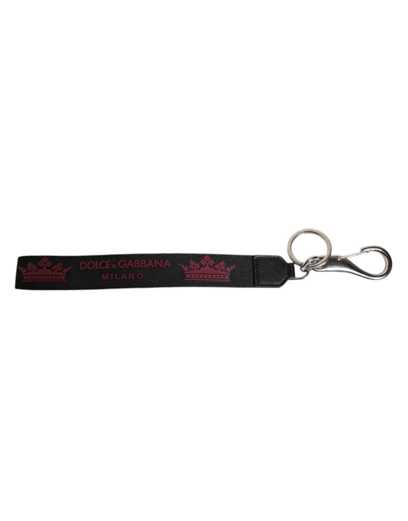 Black Nylon Logo DG Crown Men's Holder Keychain Keyring-Dolce & Gabbana-LabelTerrace.com