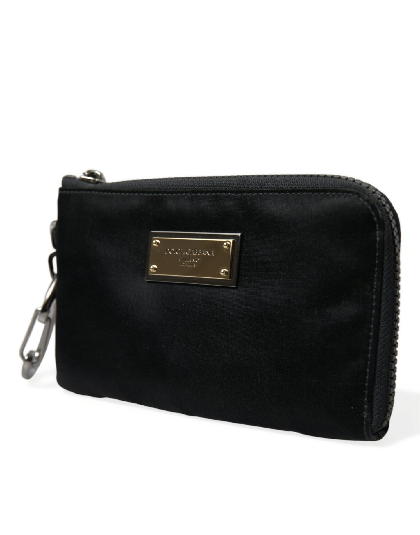 Black Nylon Logo Plaque Keyring Pouch Clutch Bag-Dolce & Gabbana-LabelTerrace.com