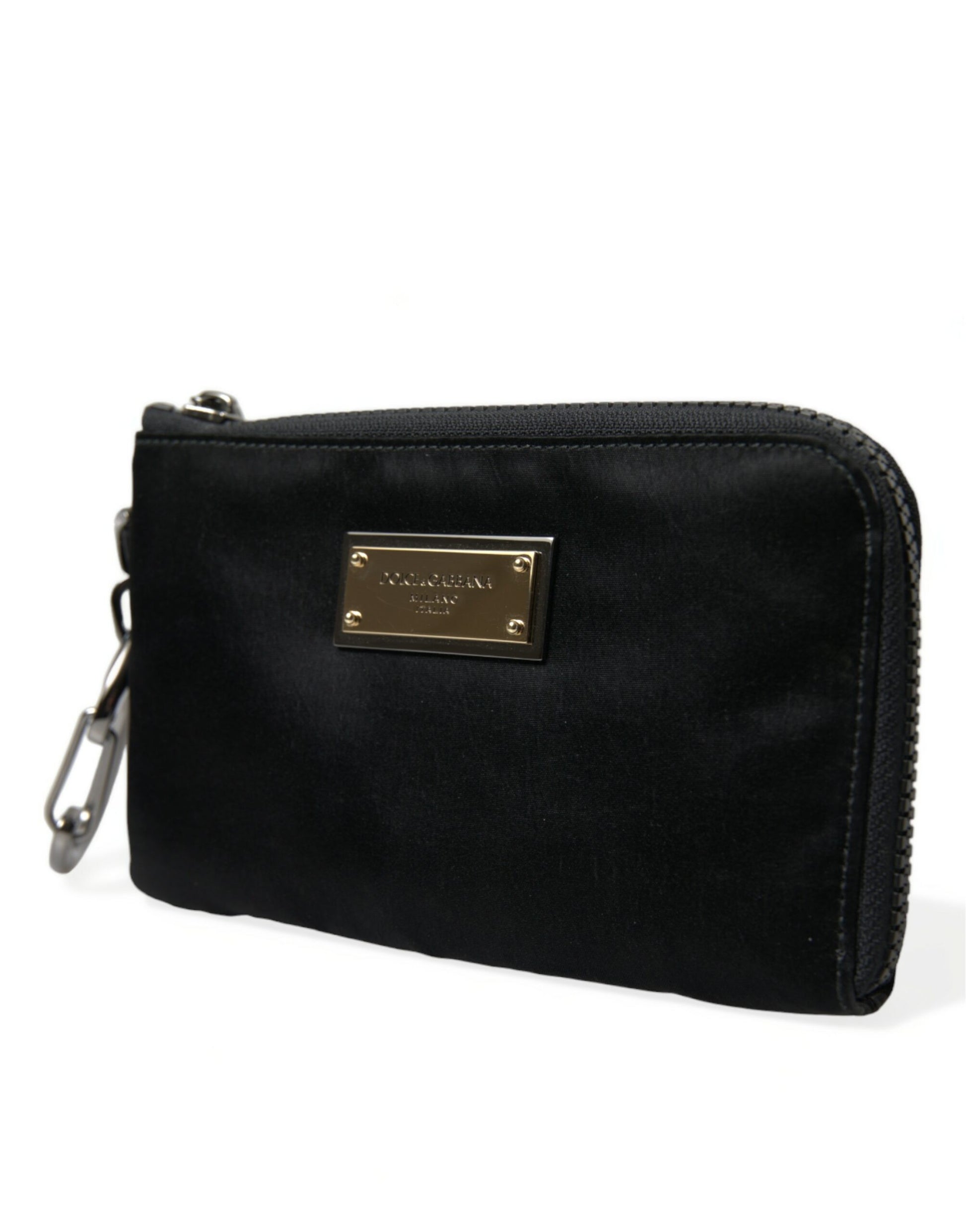 Black Nylon Logo Plaque Keyring Pouch Clutch Bag-Dolce & Gabbana-LabelTerrace.com