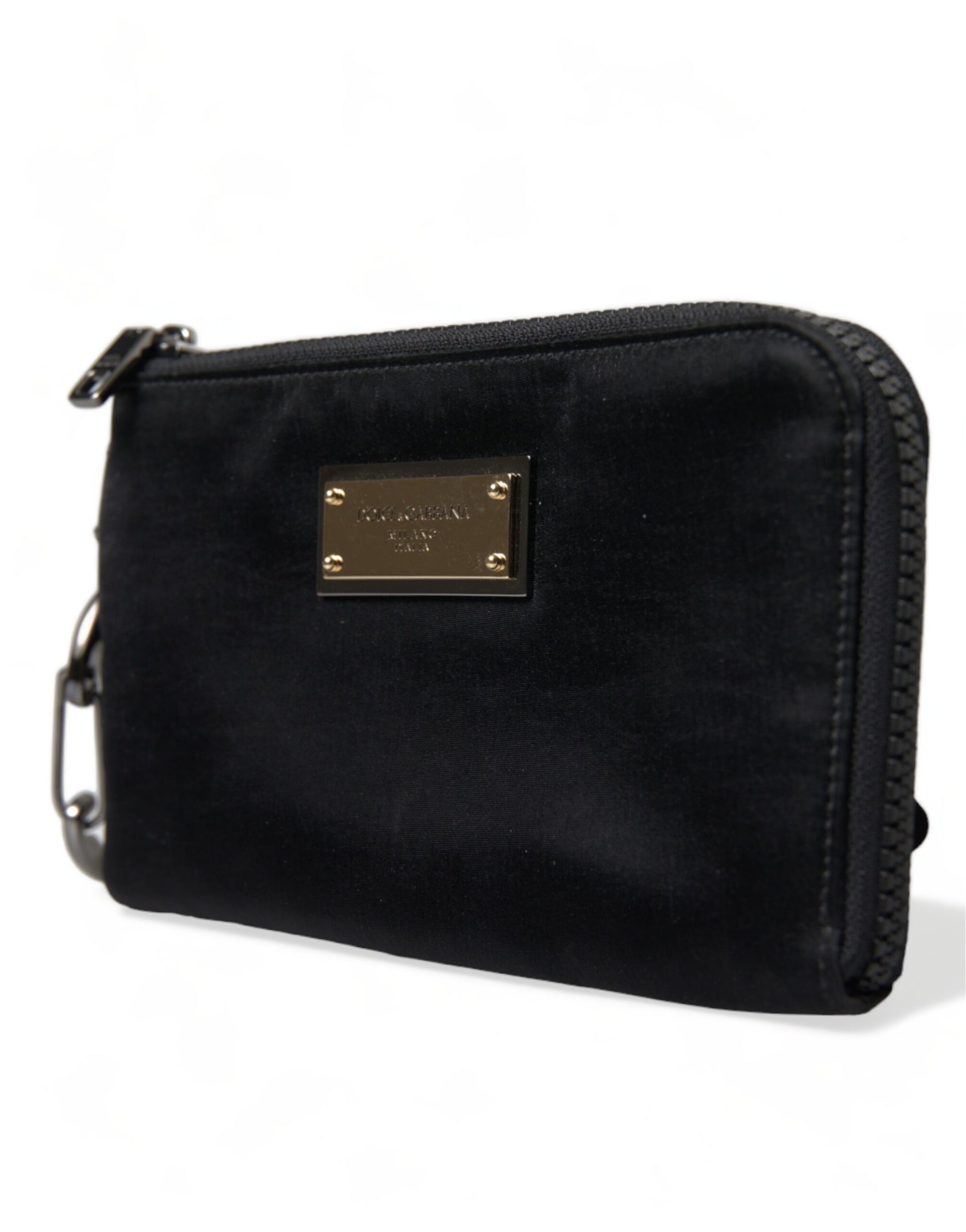 Black Nylon Logo Plaque Keyring Pouch Clutch Bag-Dolce & Gabbana-LabelTerrace.com