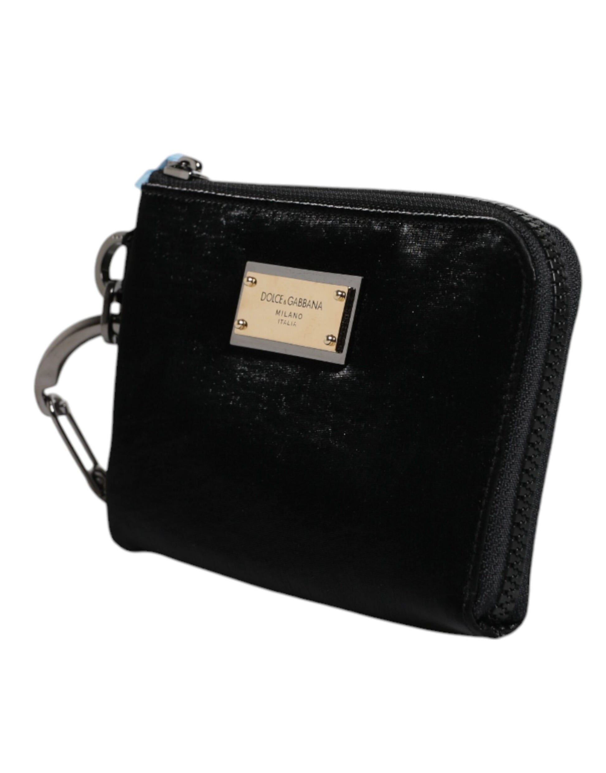 Black Nylon Logo Plaque Keyring Pouch Clutch Bag-Dolce & Gabbana-LabelTerrace.com