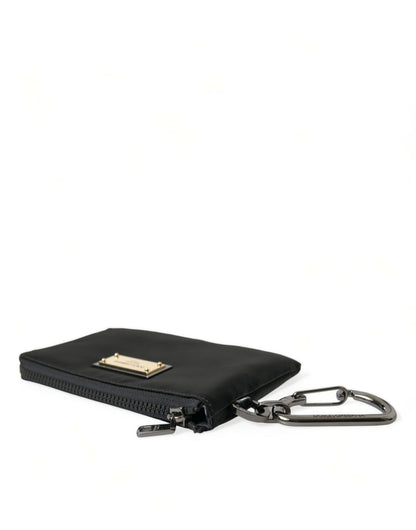 Black Nylon Logo Plaque Keyring Pouch Clutch Bag-Dolce & Gabbana-LabelTerrace.com