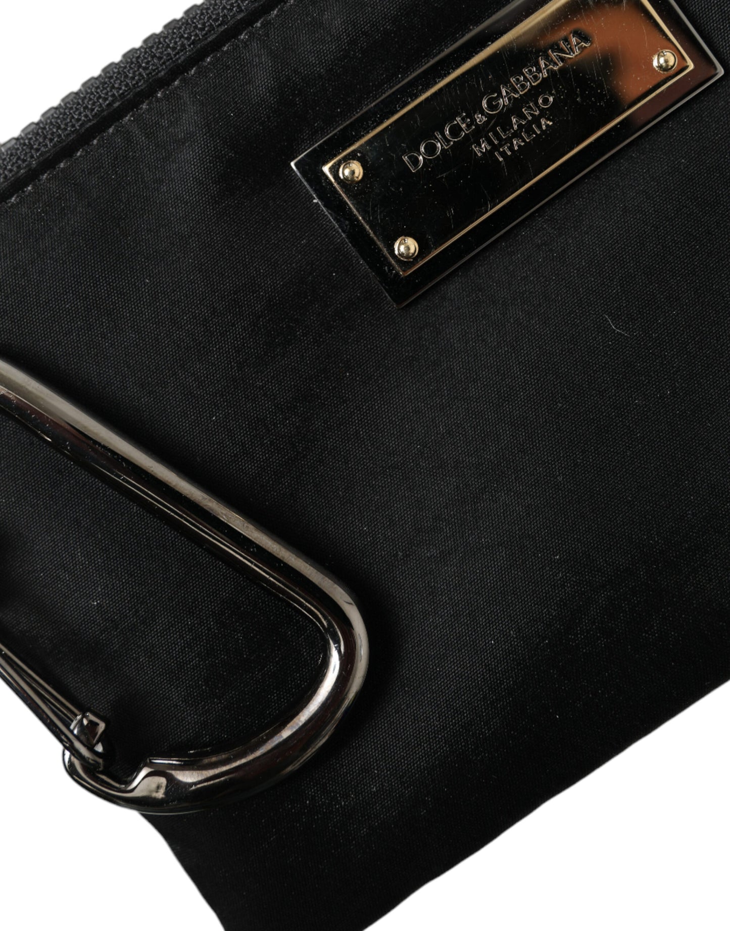 Black Nylon Logo Plaque Keyring Pouch Clutch Bag-Dolce & Gabbana-LabelTerrace.com