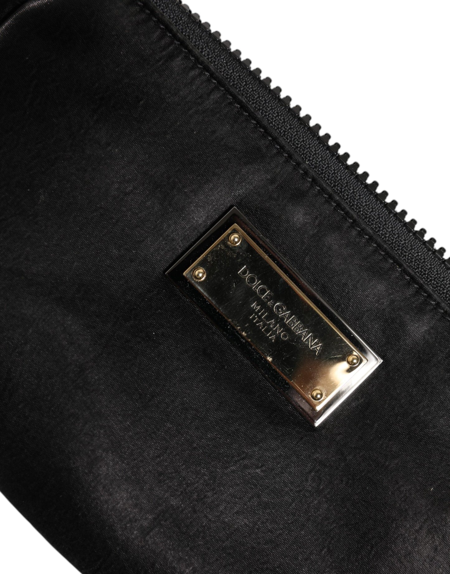 Black Nylon Logo Plaque Keyring Pouch Clutch Bag-Dolce & Gabbana-LabelTerrace.com