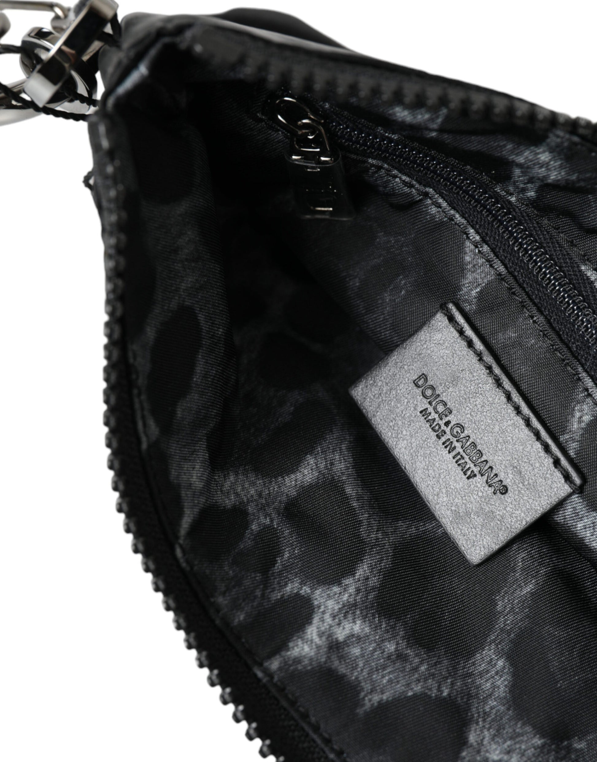 Black Nylon Logo Plaque Keyring Pouch Clutch Bag-Dolce & Gabbana-LabelTerrace.com