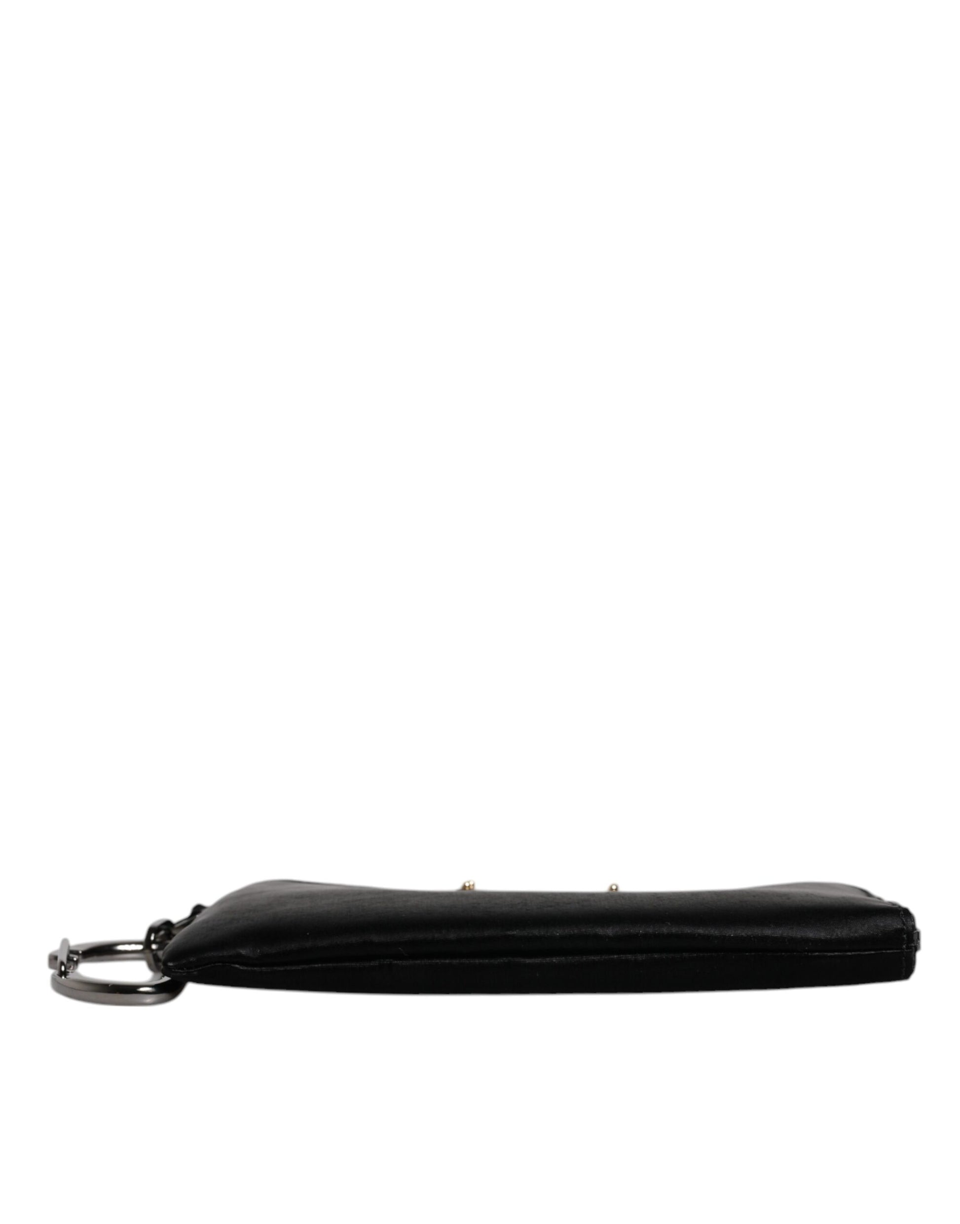 Black Nylon Logo Plaque Keyring Pouch Clutch Bag-Dolce & Gabbana-LabelTerrace.com