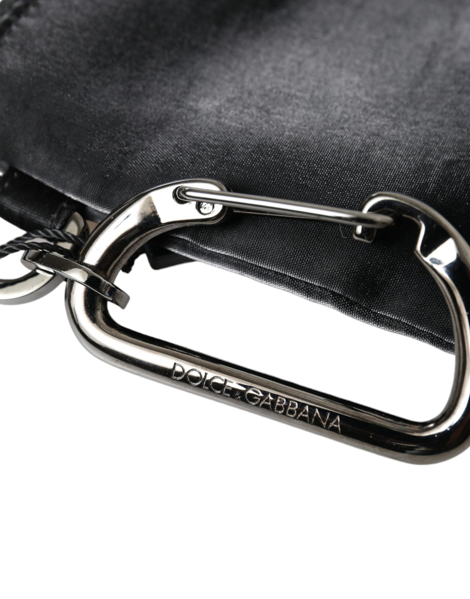 Black Nylon Logo Plaque Keyring Pouch Clutch Bag-Dolce & Gabbana-LabelTerrace.com