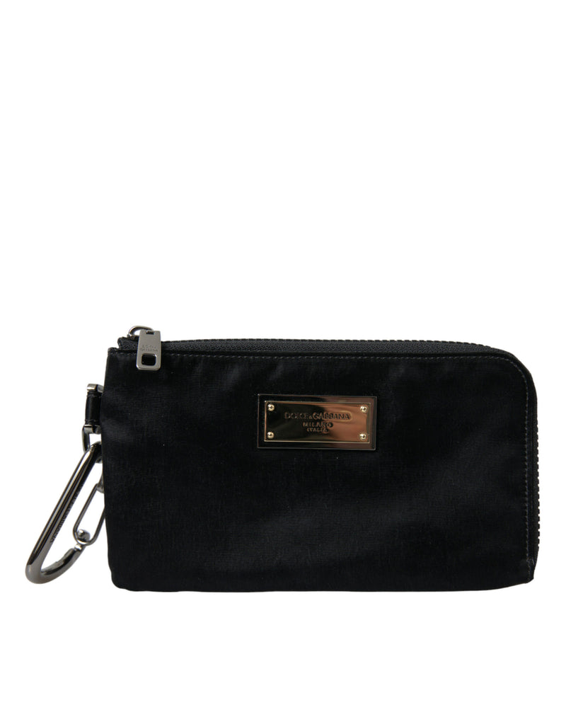 Black Nylon Logo Plaque Keyring Pouch Clutch Bags-Dolce & Gabbana-LabelTerrace.com
