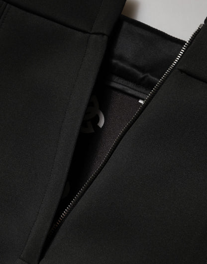 Black Nylon Pencil Cut High Waist Mini Skirt