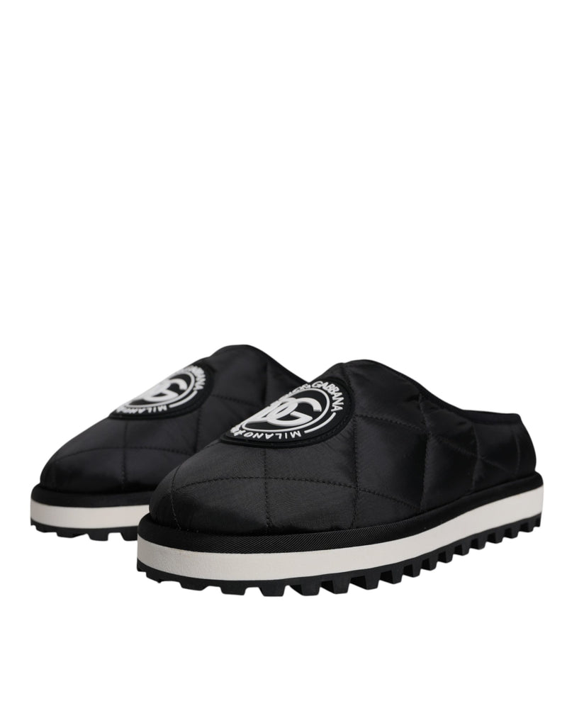 Black Nylon Quilted Logo Patch Sandals Slides Shoes-Dolce & Gabbana-LabelTerrace.com