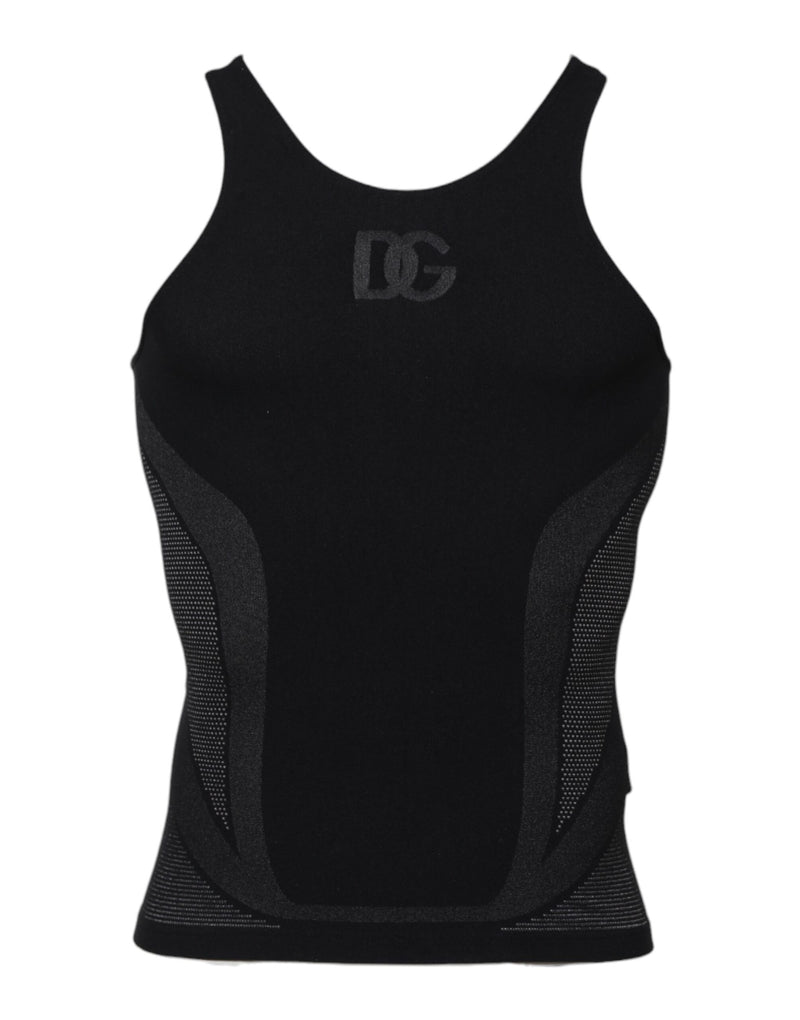 Black Nylon Sleeveless Underwear Tank T-shirt-Dolce & Gabbana-LabelTerrace.com