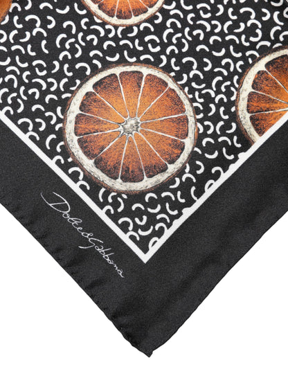 Black Orange Print Square Handkerchief Scarf