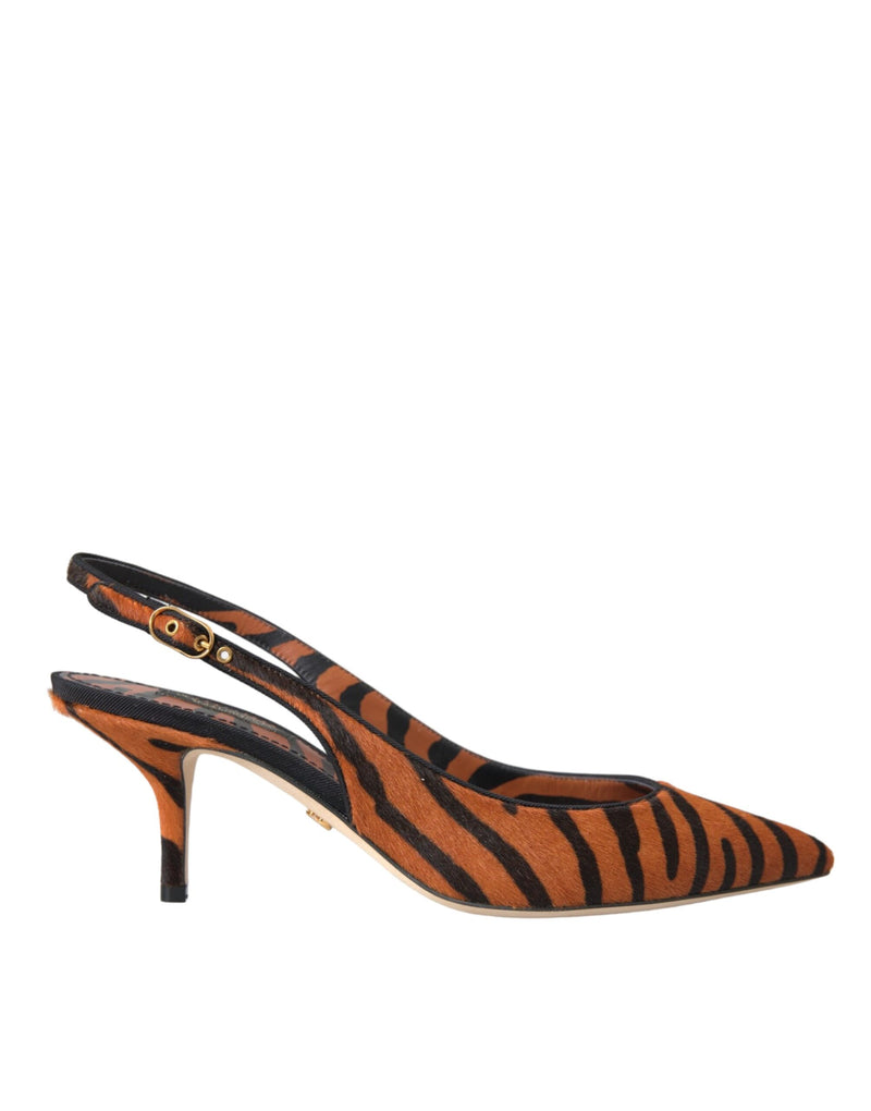 Black Orange Zebra Leather Slingbacks Shoes-Dolce & Gabbana-LabelTerrace.com