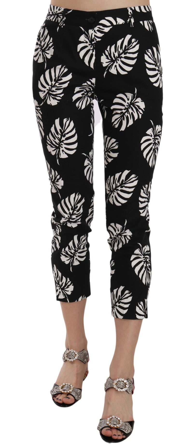 Black Palm Leaf Print Skinny Pants-Dolce & Gabbana-LabelTerrace.com