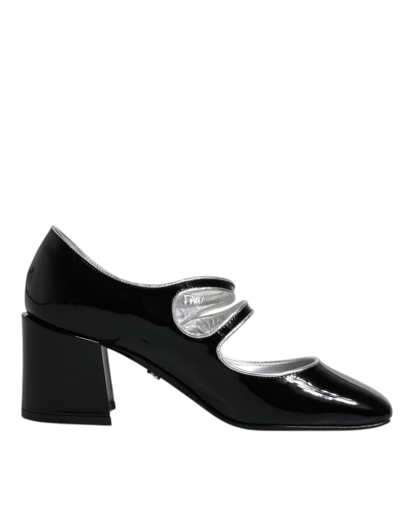 Black Patent Leather Crystal Mary Jane Pumps Shoes-Dolce & Gabbana-LabelTerrace.com
