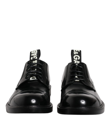 Black Patent Leather Derby Lace Up Formal Dress Shoes-Dolce & Gabbana-LabelTerrace.com
