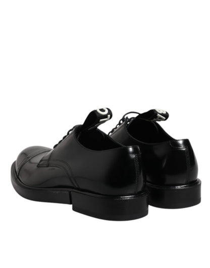 Black Patent Leather Derby Lace Up Formal Dress Shoes-Dolce & Gabbana-LabelTerrace.com