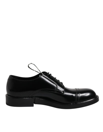Black Patent Leather Derby Lace Up Formal Dress Shoes-Dolce & Gabbana-LabelTerrace.com