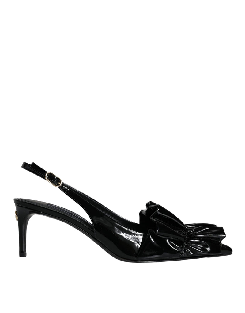 Black Patent Leather Heels Slingback Shoes-Dolce & Gabbana-LabelTerrace.com