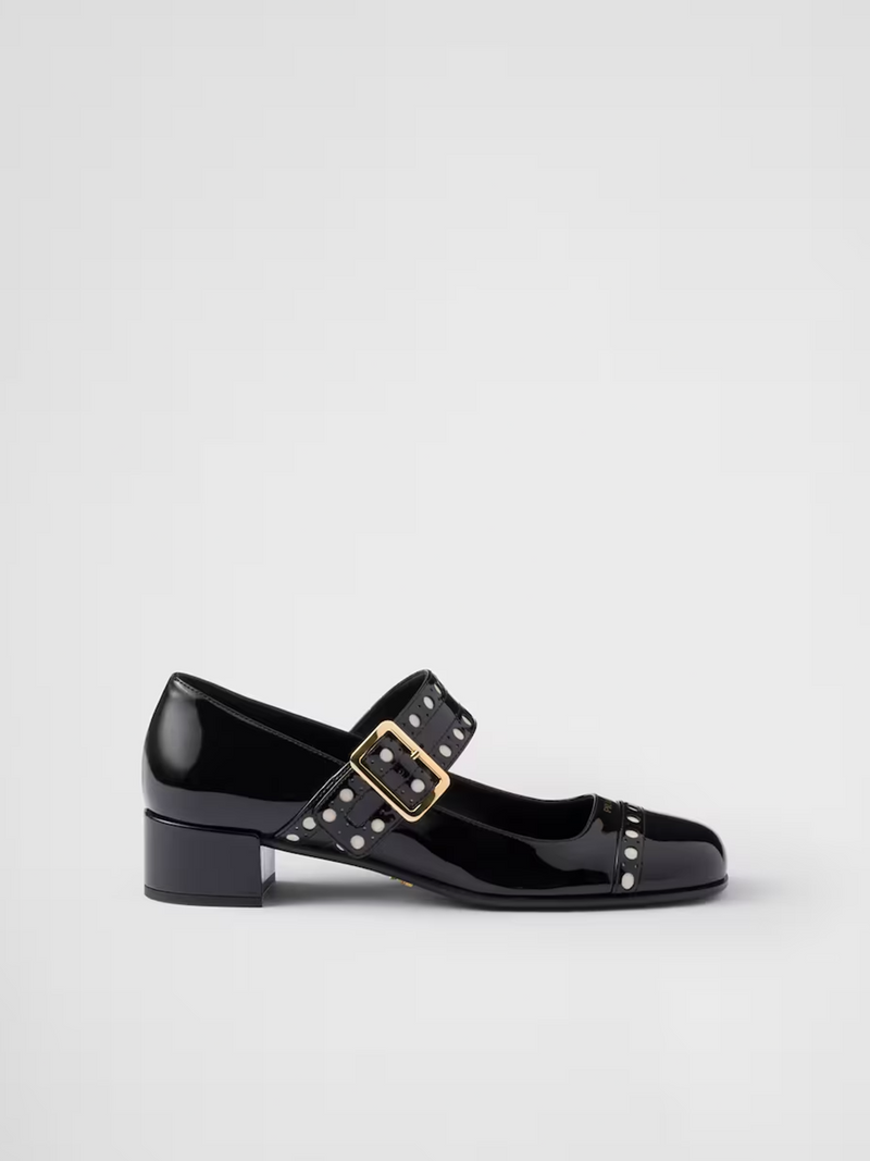 Black Patent leather Mary Jane pumps-Prada-LabelTerrace.com