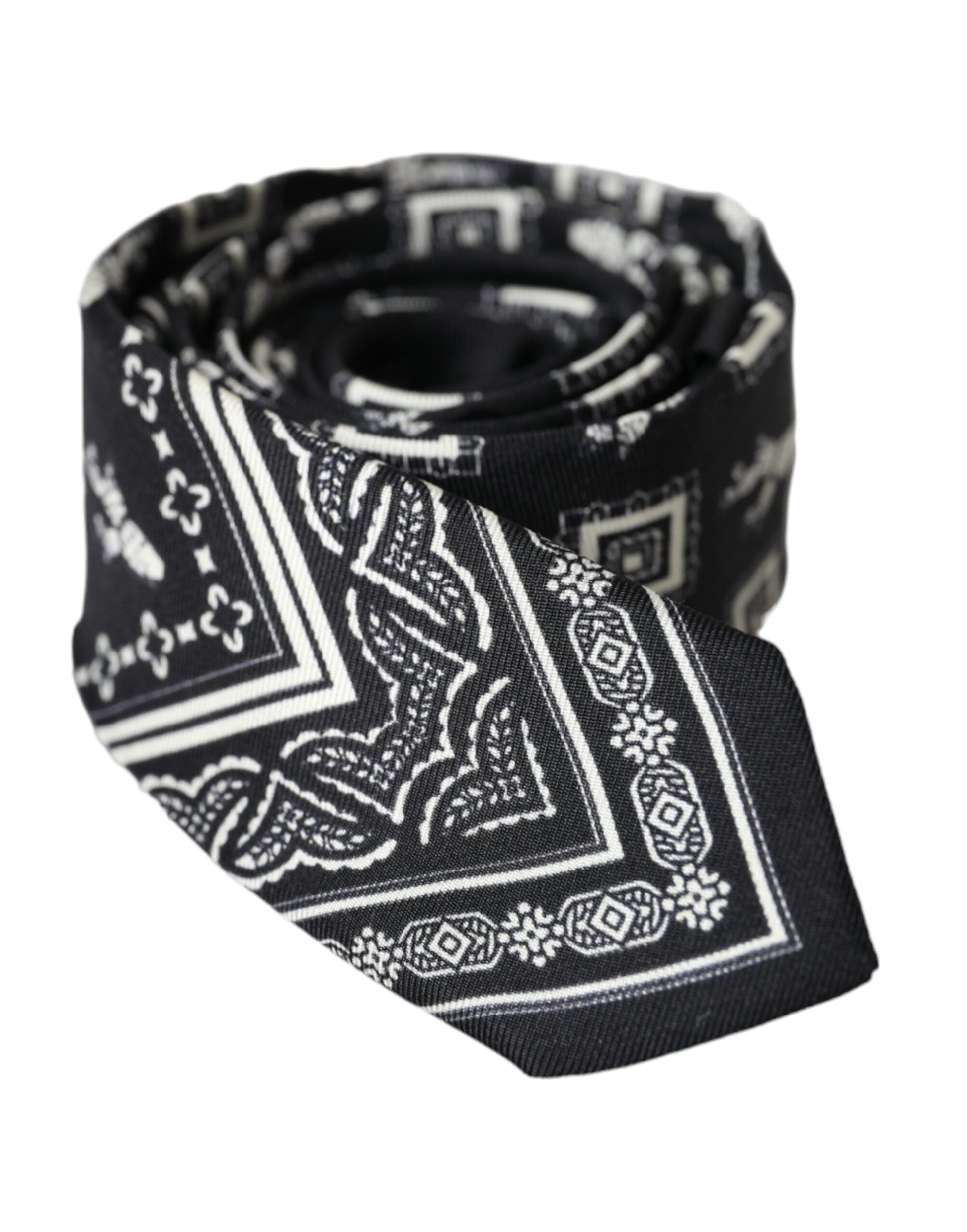 Black Patterned 100%Silk Adjustable Tie-Dolce & Gabbana-LabelTerrace.com