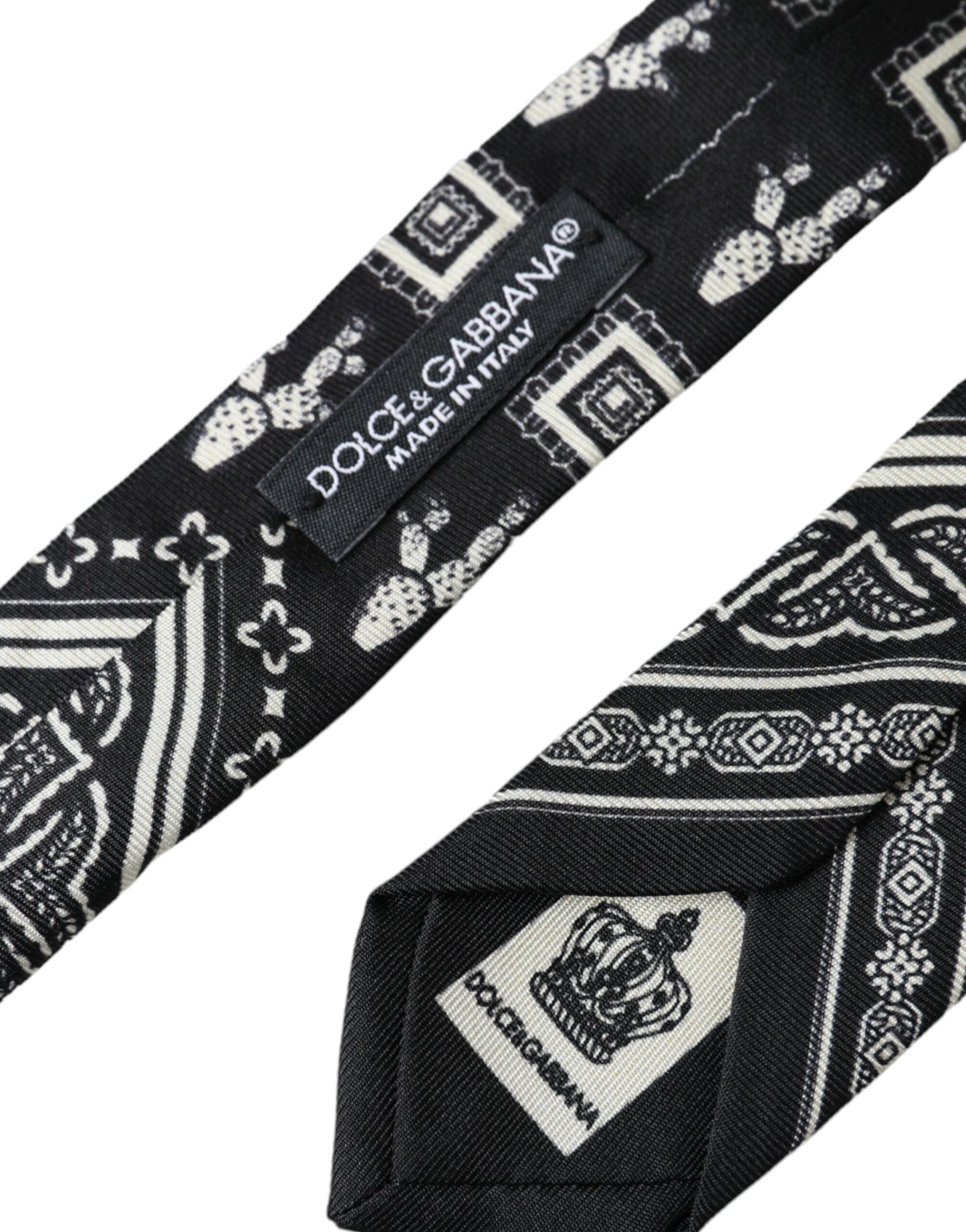 Black Patterned 100%Silk Adjustable Tie-Dolce & Gabbana-LabelTerrace.com