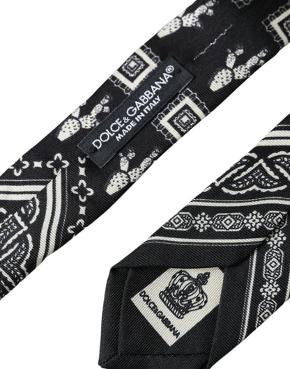 Black Patterned 100%Silk Adjustable Tie-Dolce & Gabbana-LabelTerrace.com