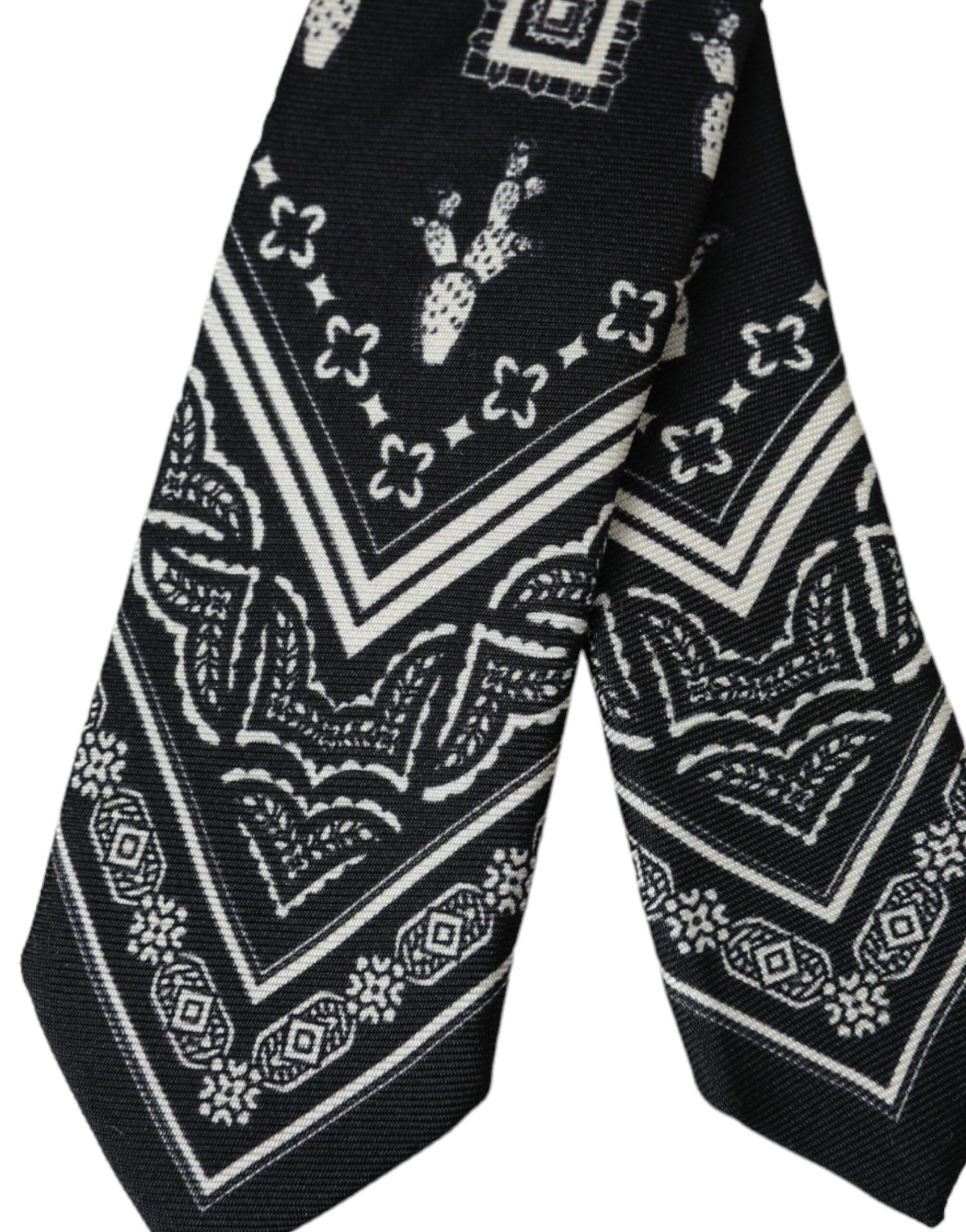 Black Patterned 100%Silk Adjustable Tie-Dolce & Gabbana-LabelTerrace.com