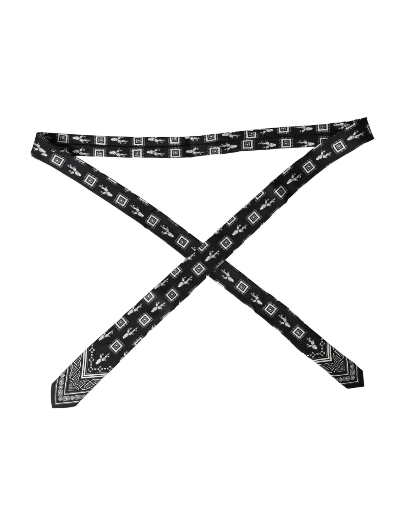 Black Patterned 100%Silk Adjustable Tie-Dolce & Gabbana-LabelTerrace.com