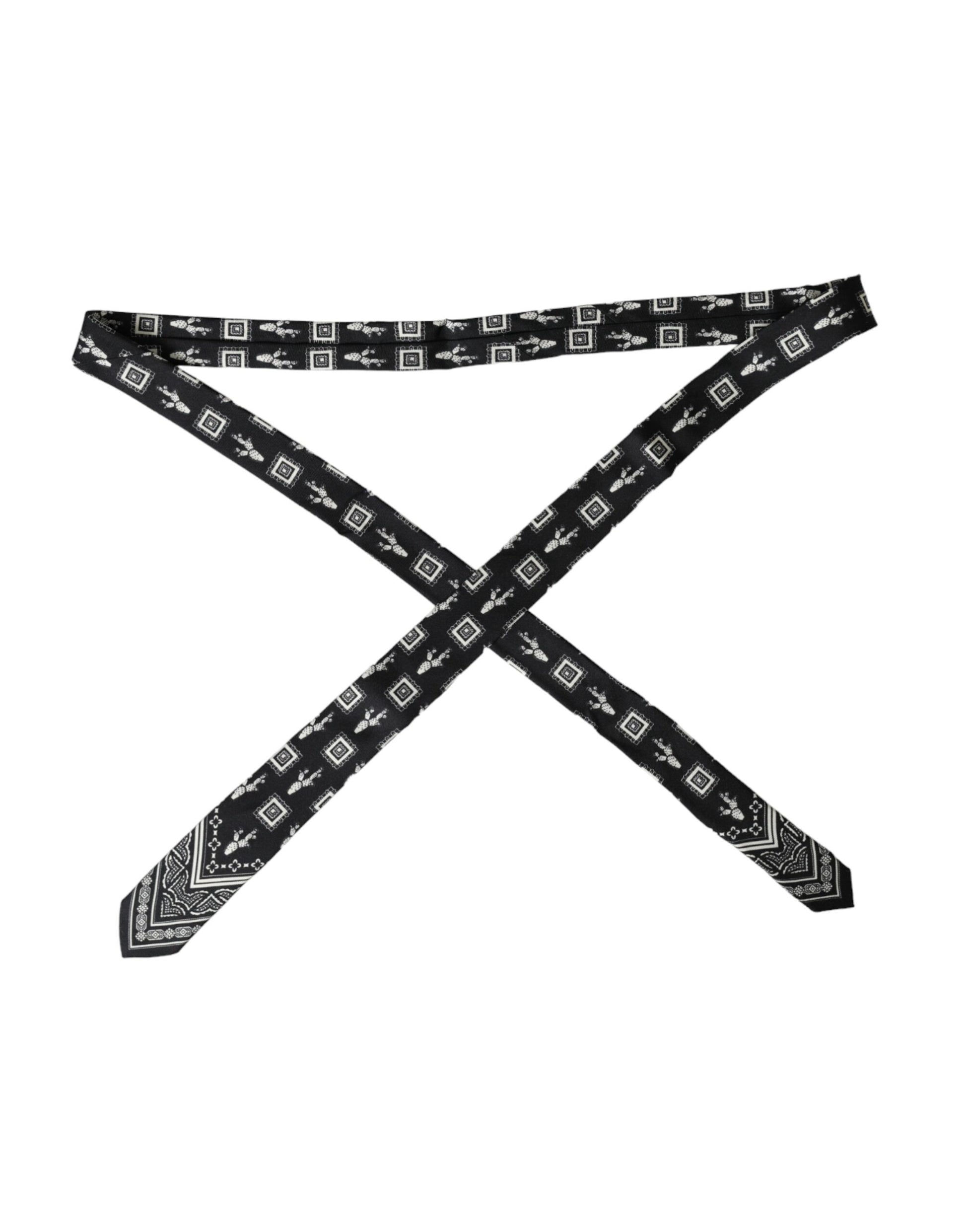 Black Patterned 100%Silk Adjustable Tie-Dolce & Gabbana-LabelTerrace.com