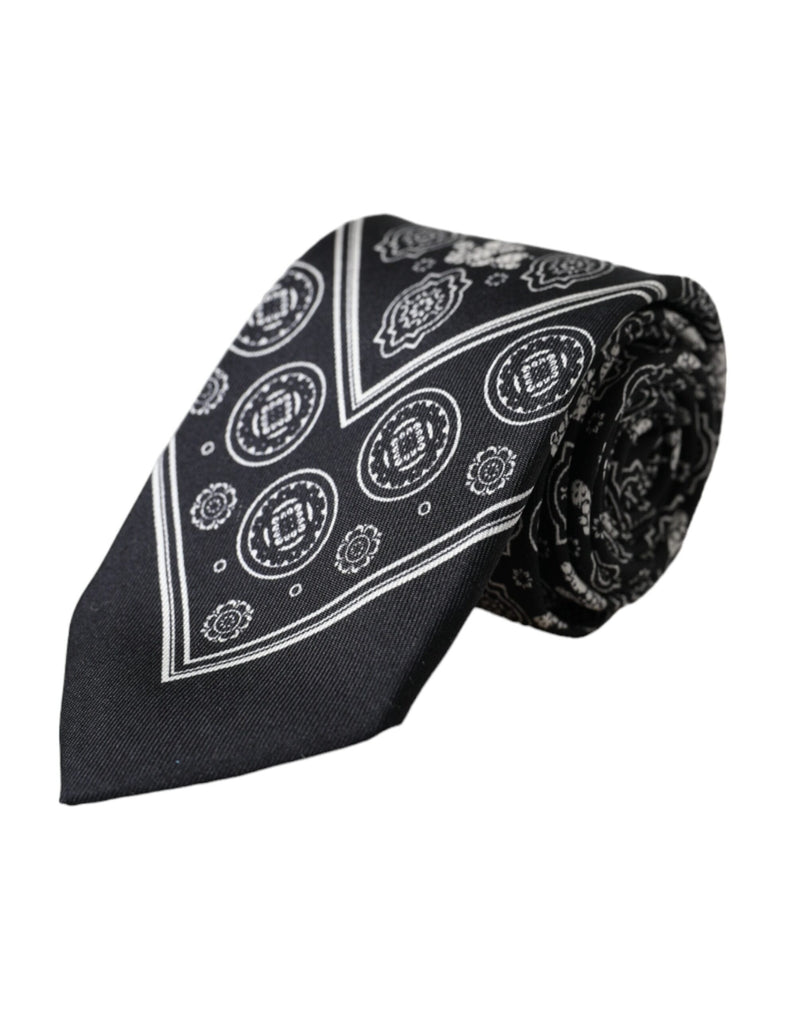 Black Patterned 100%Silk Adjustable Tie-Dolce & Gabbana-LabelTerrace.com