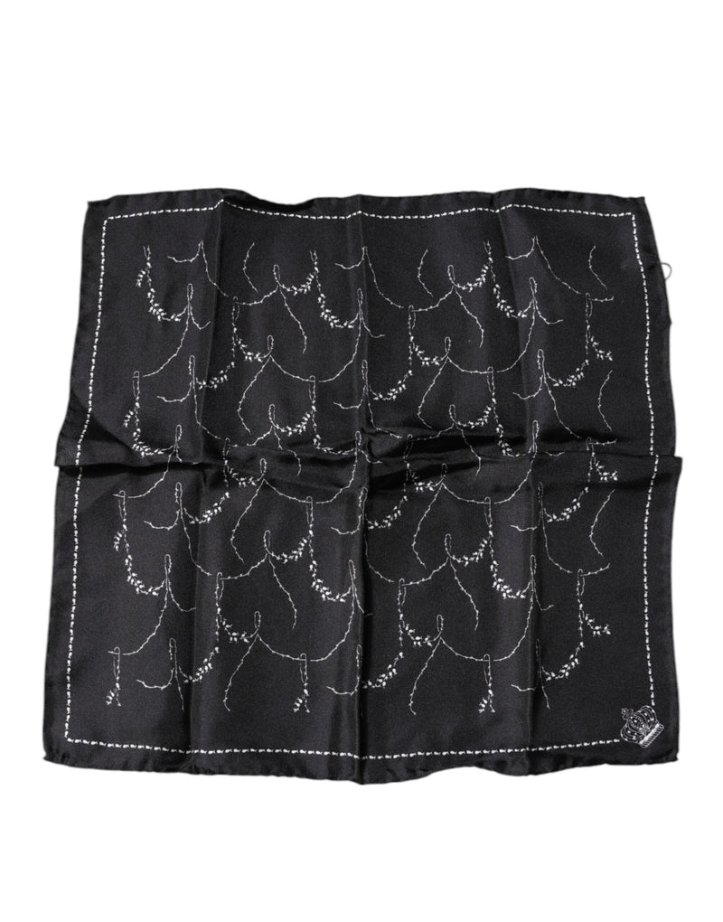 Black Patterned Silk Handkerchief Scarf-Dolce & Gabbana-LabelTerrace.com