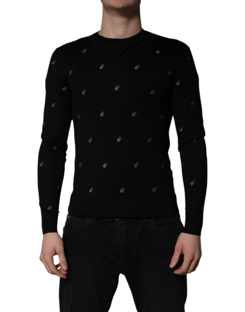 Black Pineapple Crew Neck Pullover Sweater-Dolce & Gabbana-LabelTerrace.com