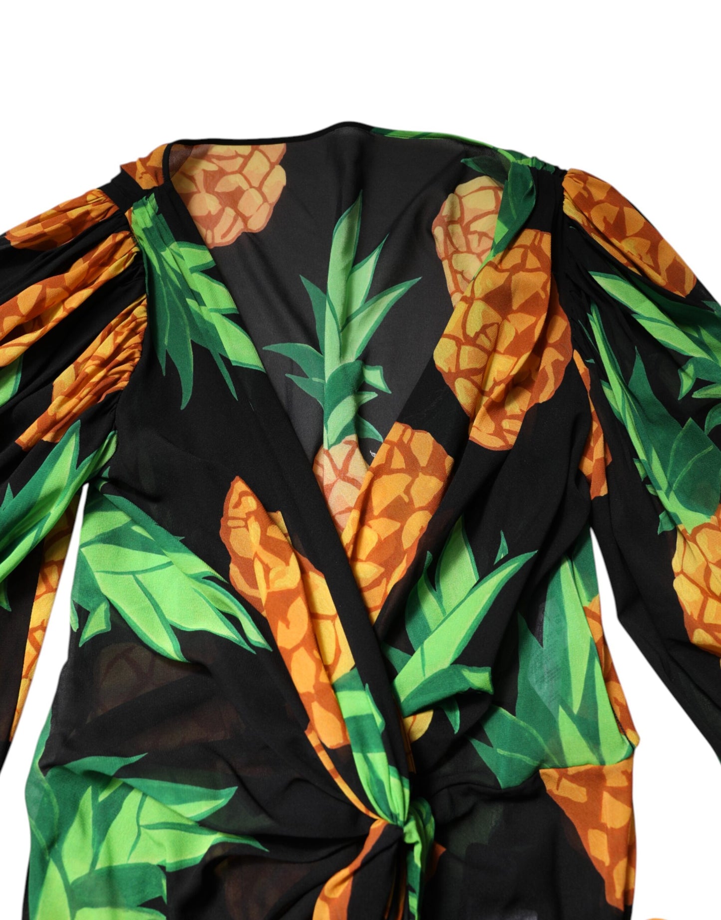 Black Pineapple Print Silk Wrap Mini Dress-Dolce & Gabbana-LabelTerrace.com