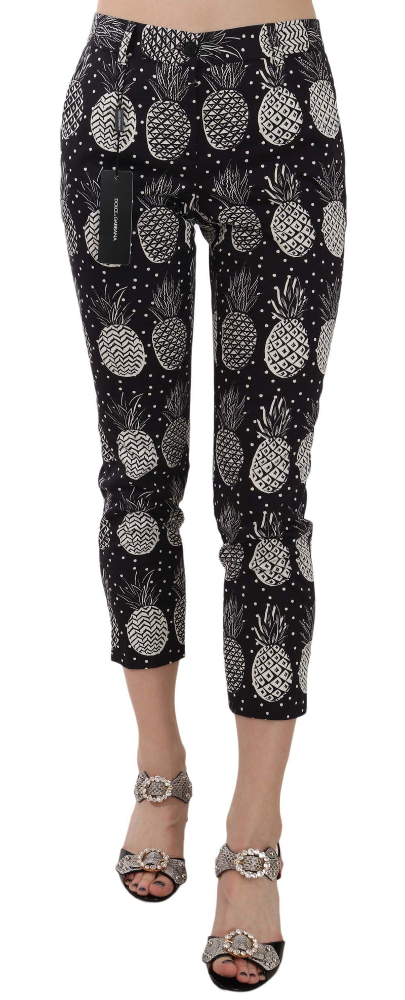 Black Pineapple Print Skinny Capri Pants-Dolce & Gabbana-LabelTerrace.com