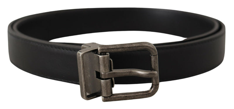 Black Plain Leather Vintage Logo Metal Buckle Belt-Dolce & Gabbana-LabelTerrace.com