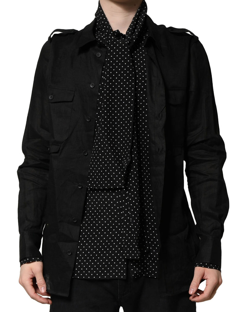 Black Polka Dot Collar Tie Neck Casual Shirt-Dolce & Gabbana-LabelTerrace.com