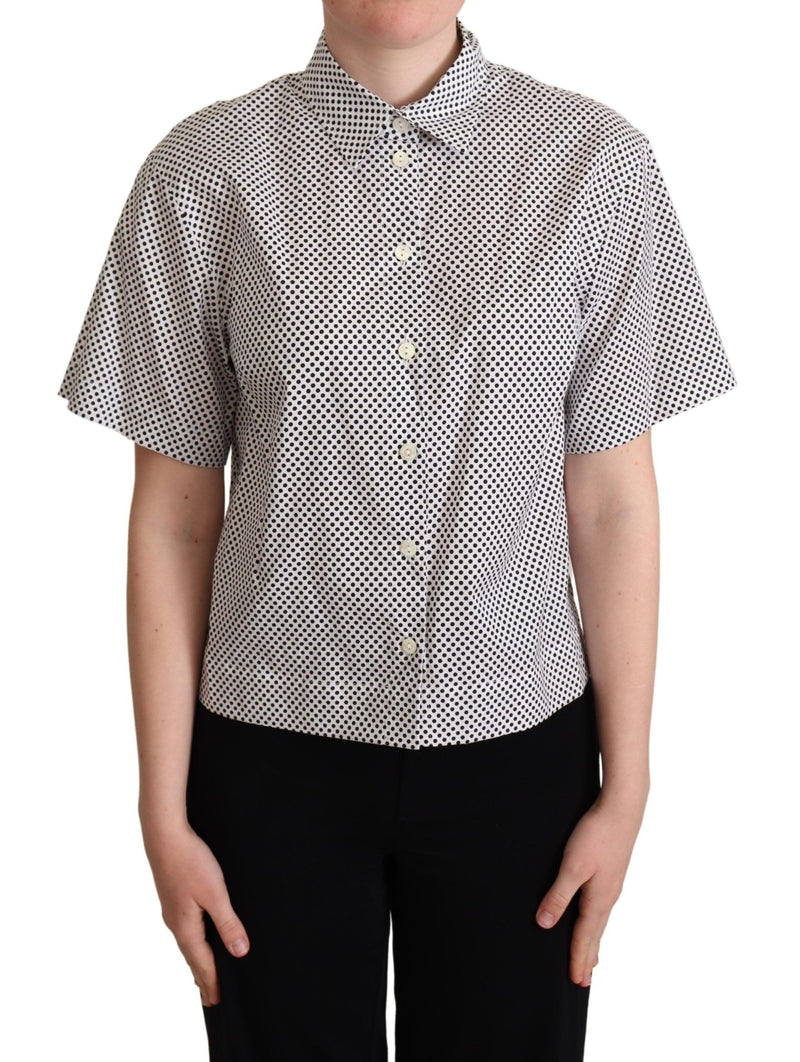 Black Polka Dot Collared Shirt White-Dolce & Gabbana-LabelTerrace.com
