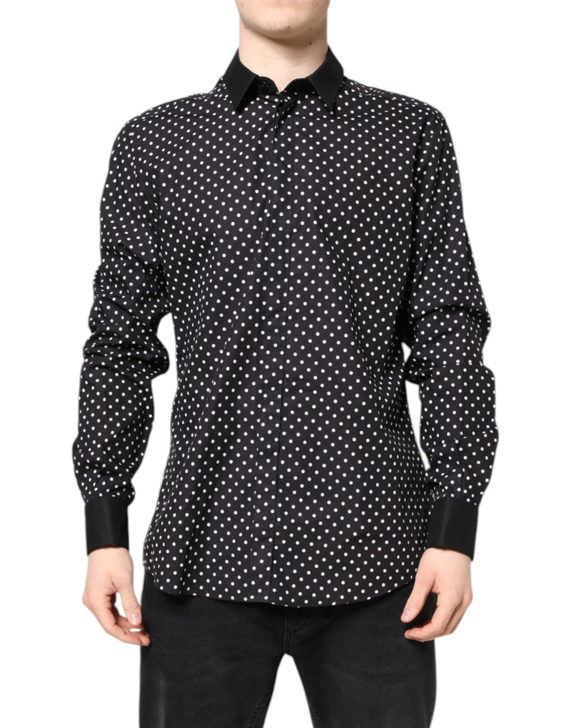 Black Polka Dot Cotton Formal Dress Shirt-Dolce & Gabbana-LabelTerrace.com