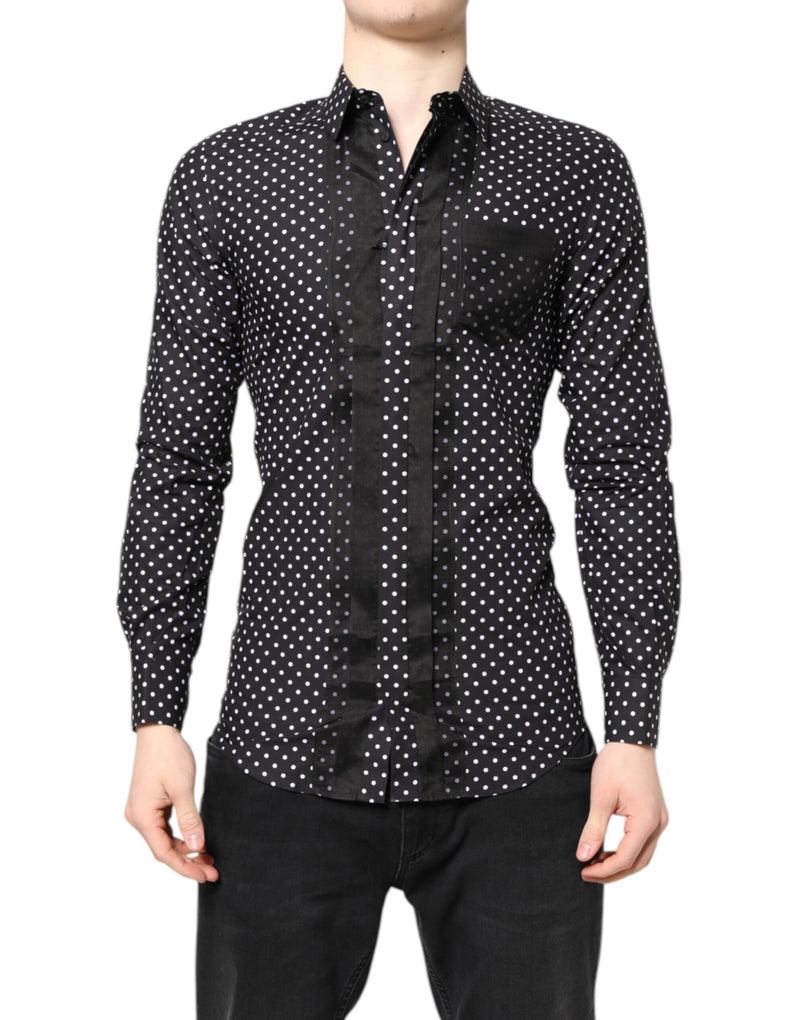 Black Polka Dot Long Sleeves Gold Formal Shirt-Dolce & Gabbana-LabelTerrace.com