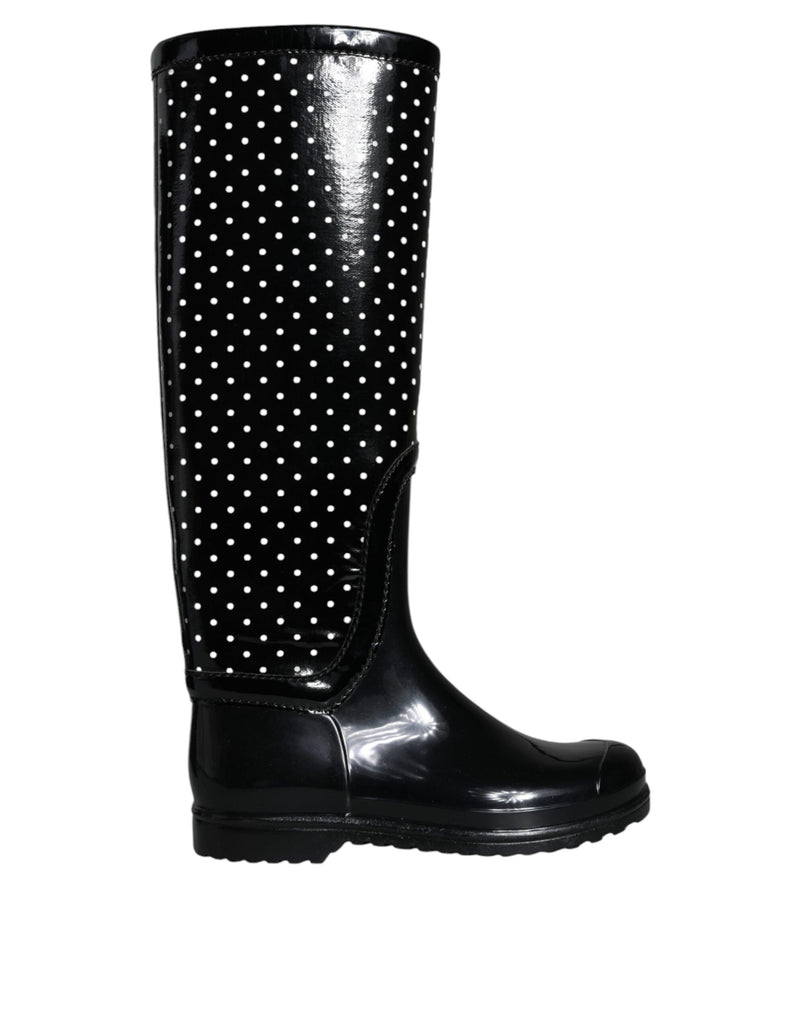 Black Polka Dot Rubber Knee High Boots Shoes-Dolce & Gabbana-LabelTerrace.com